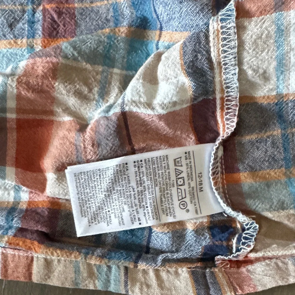 Old Navy Workwear-Pocket Linen-Blend Plaid Shirt | 12-18M